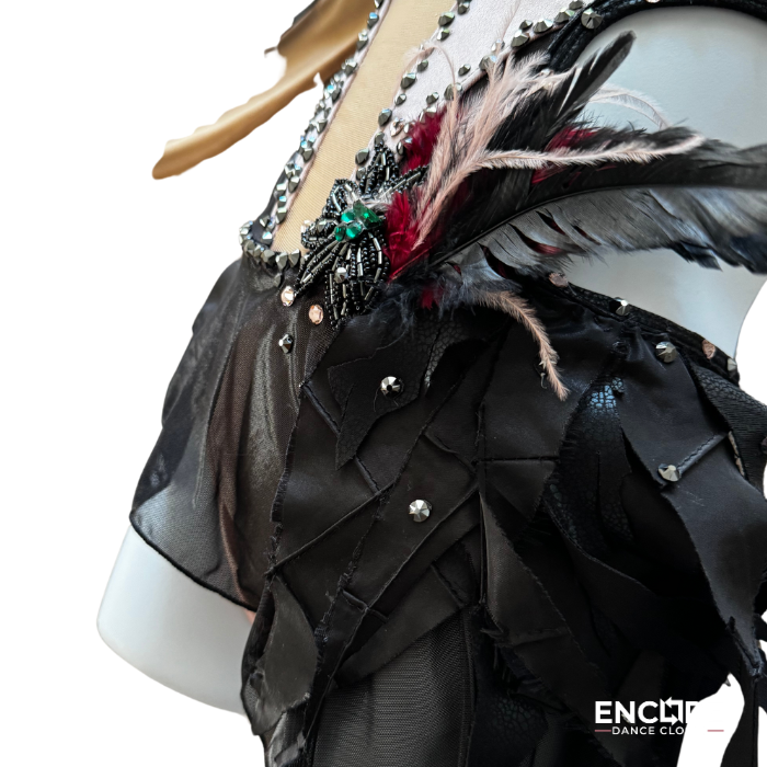 Intricate Feathered Leotard with Detachable Cape - Encore Dance Closet
