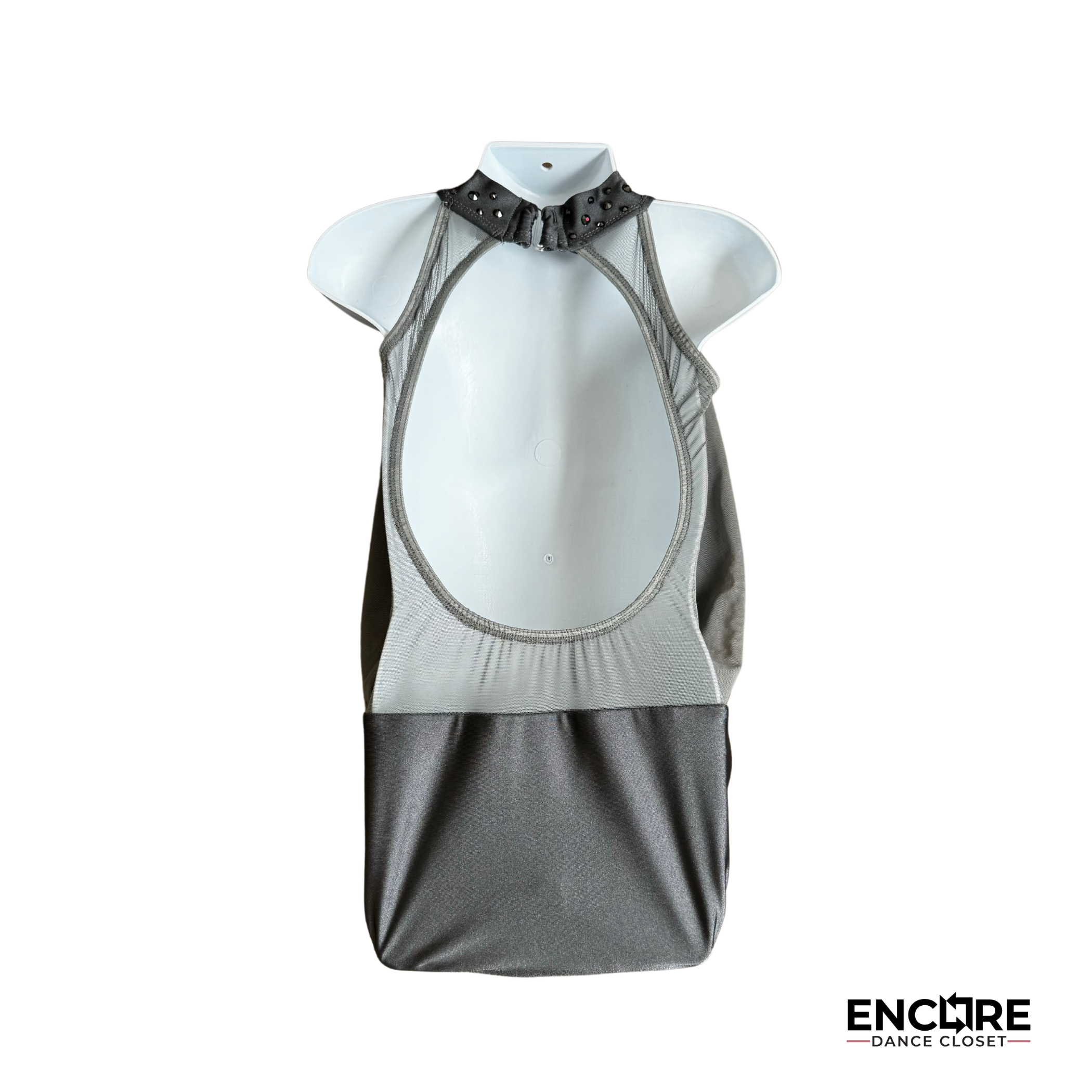 Elegant Gray Patrick J Base with Draped Mesh Overlay - Encore Dance Closet