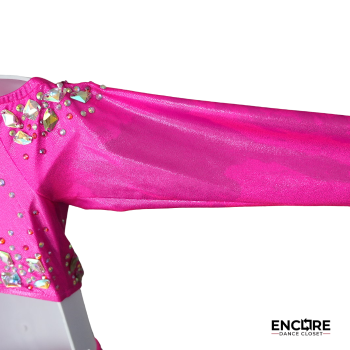 Hot Pink One-Shoulder Contemporary Biketard with Rhinestones  leotard