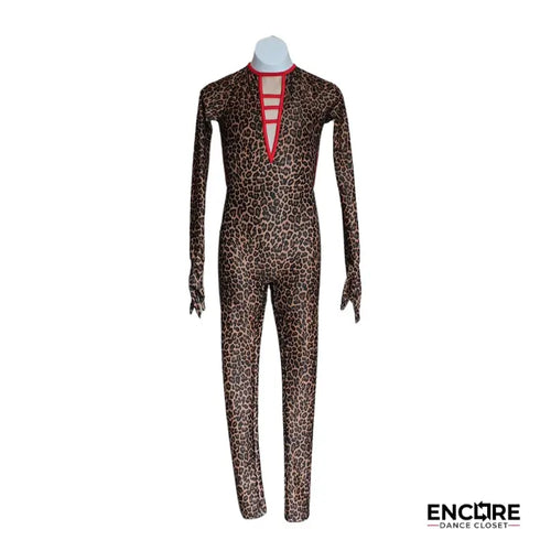 Cheetah Print Unitard with Mesh Details and Gloves  unitard