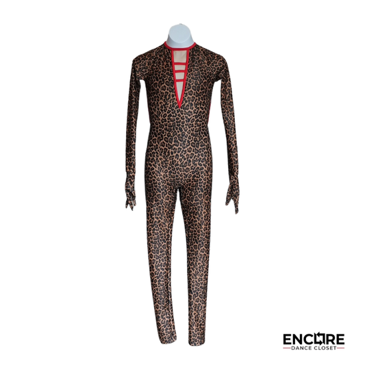 Cheetah Print Unitard with Mesh Details and Gloves