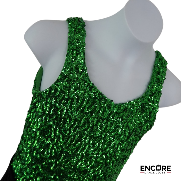 Emerald Sequin Jazz Costume with Fedora & Sequin Cuffs  leotard
