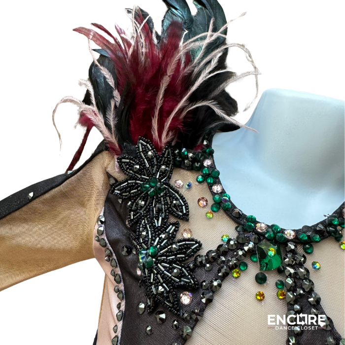 Intricate Feathered Leotard with Detachable Cape - Encore Dance Closet