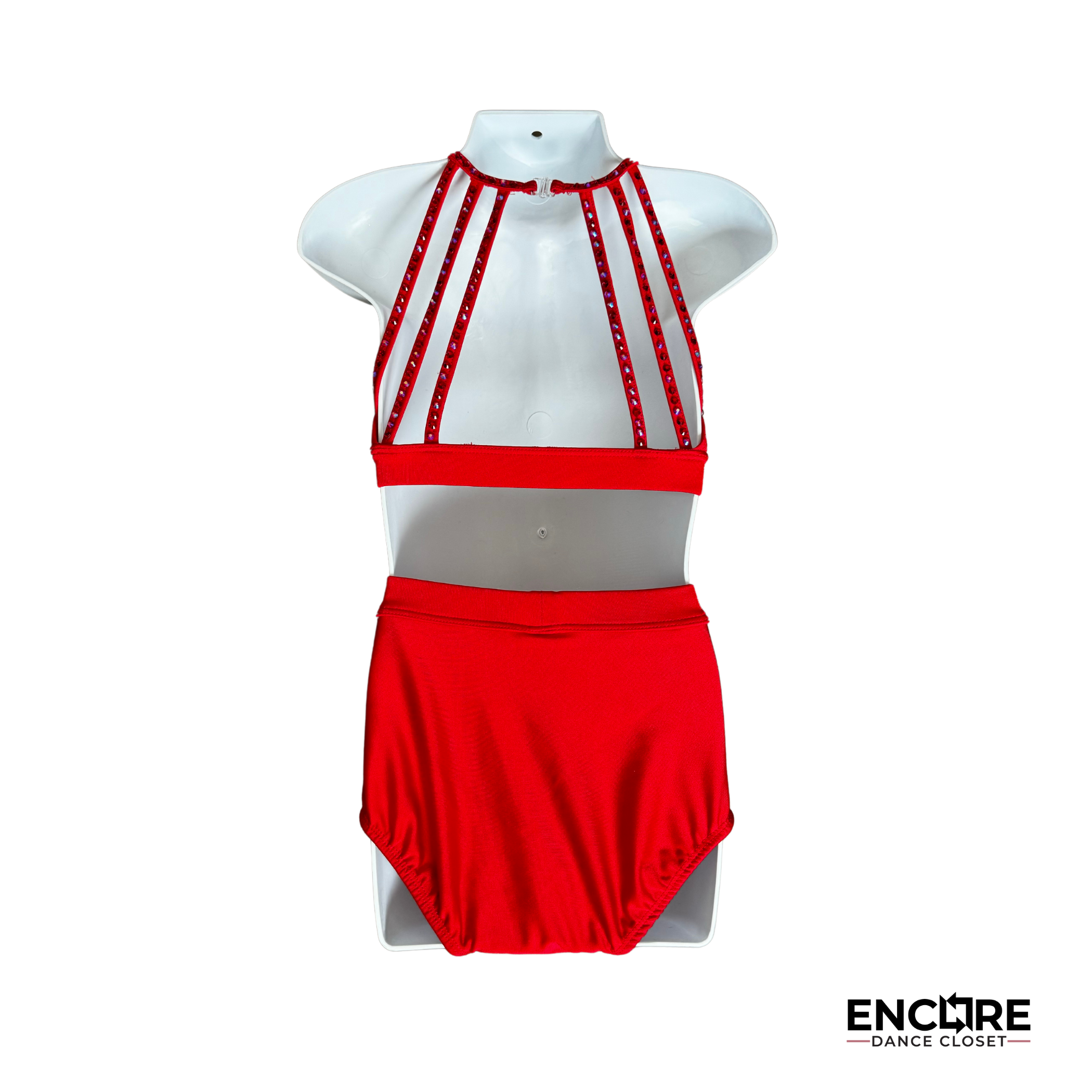 Red Rhinestone-Strapped Two-Piece Set - Encore Dance Closet