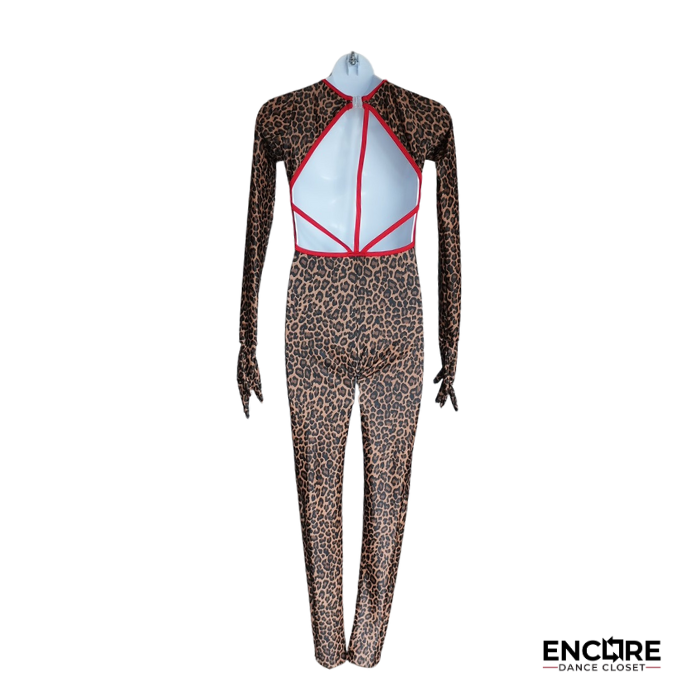 Cheetah Print Unitard with Mesh Details and Gloves