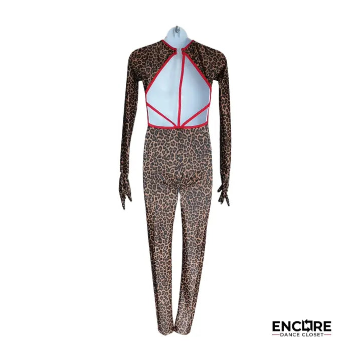Cheetah Print Unitard with Mesh Details and Gloves  unitard