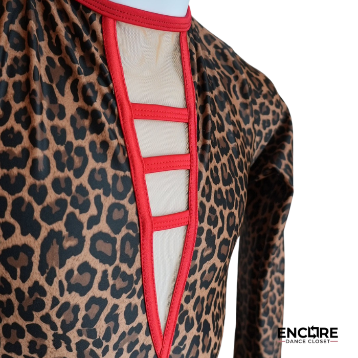 Cheetah Print Unitard with Mesh Details and Gloves