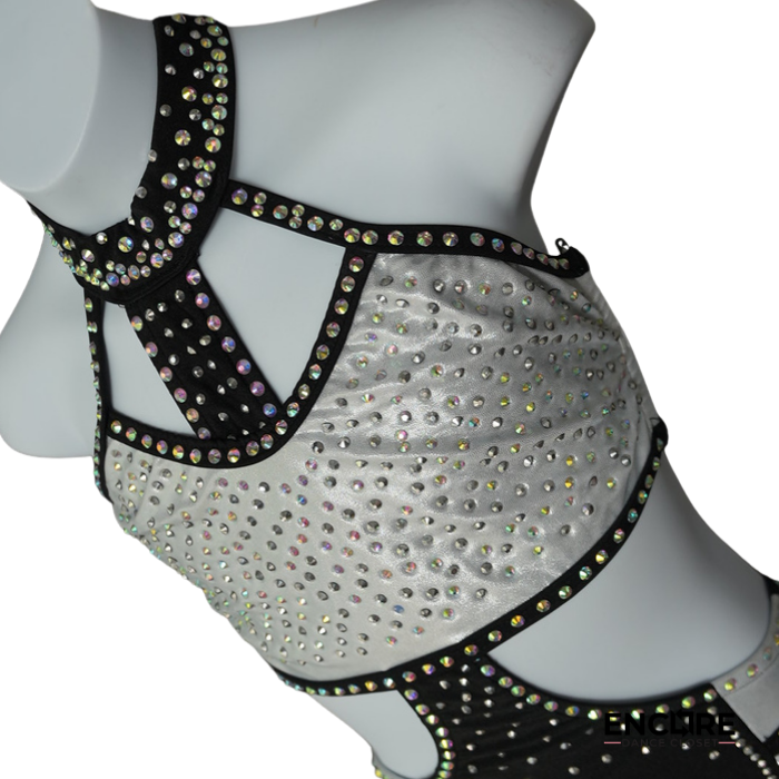 Black and White Rhinestone Two-Piece Jazz Costume  leotard