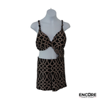 Black & Mocha Geometric Lattice Cutout Costume  two piece