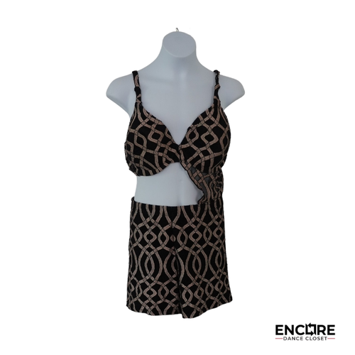 Black & Mocha Geometric Lattice Cutout Costume  two piece