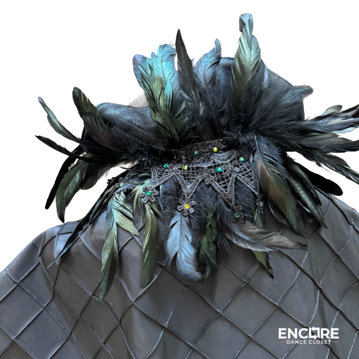 Intricate Feathered Leotard with Detachable Cape - Encore Dance Closet