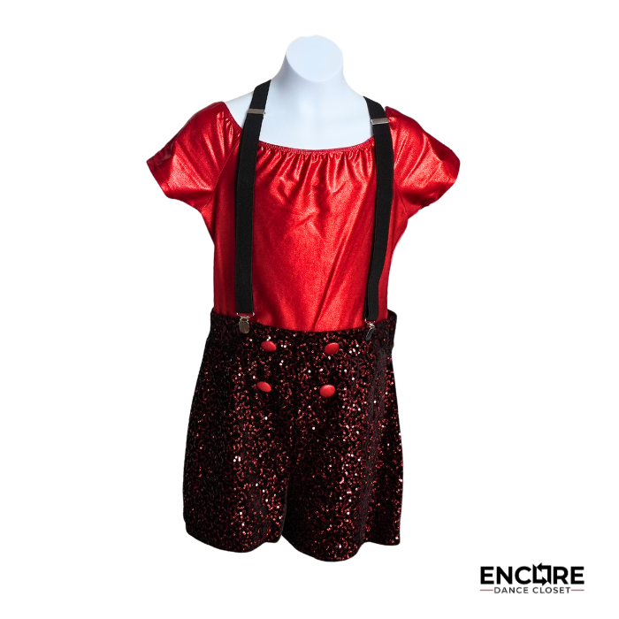 Red Sequin Suspender Shorts Dance Costume  biketard