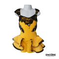 Yellow Dance Dress with Black Lace Appliqué and Layered Skirt  dress