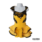 Yellow Dance Dress with Black Lace Appliqué and Layered Skirt  dress