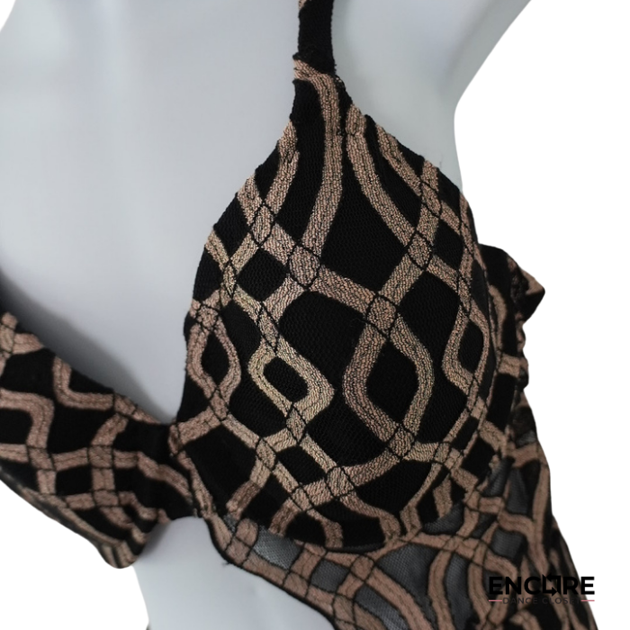 Black & Mocha Geometric Lattice Cutout Costume  two piece
