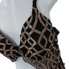 Black & Mocha Geometric Lattice Cutout Costume  two piece