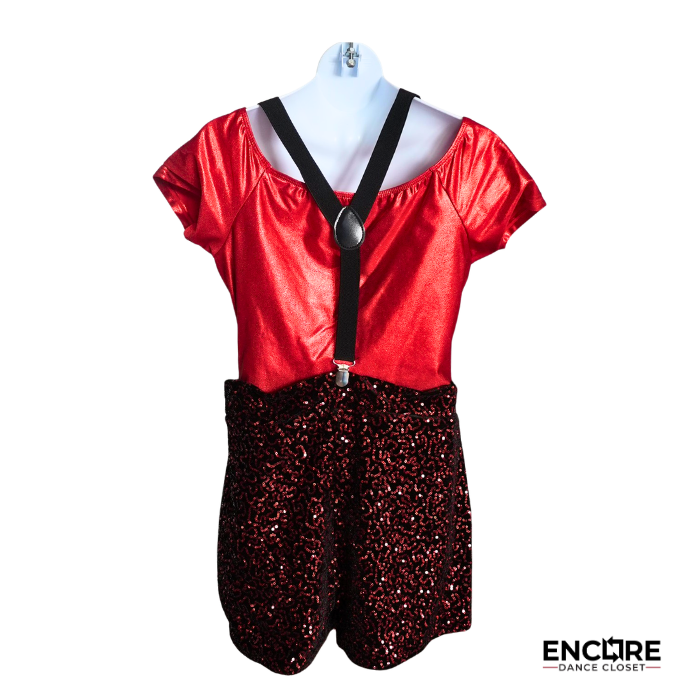 Red Sequin Suspender Shorts Dance Costume  biketard
