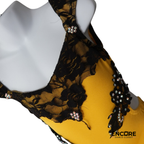 Yellow Dance Dress with Black Lace Appliqué and Layered Skirt  dress