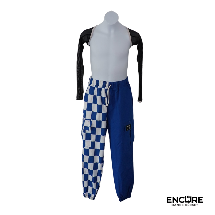 Blue Checkered Streetwear Hip Hop Costume  two piece