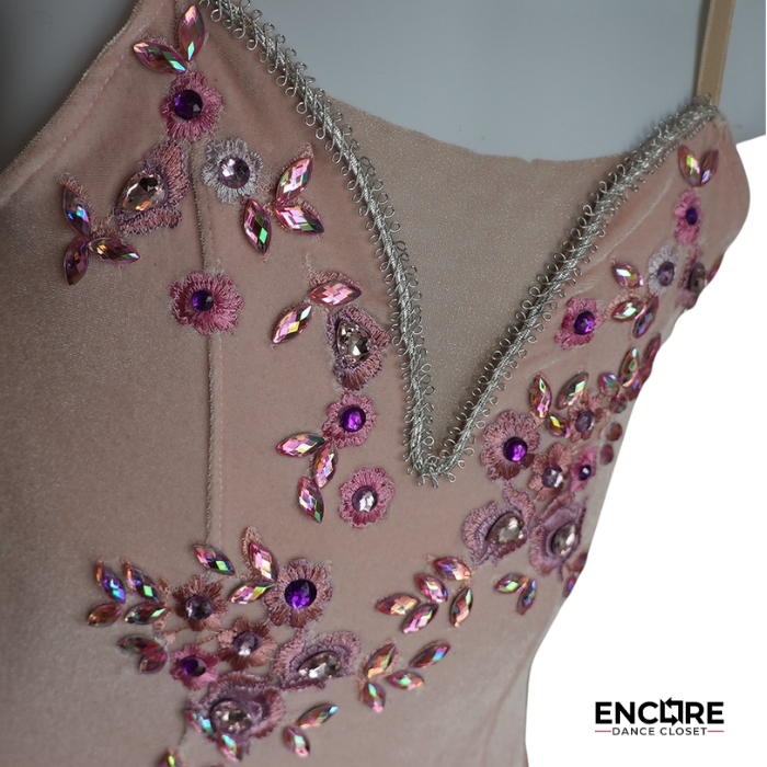 Velvet Pink Ballet Leotard with Appliqués - Encore Dance Closet
