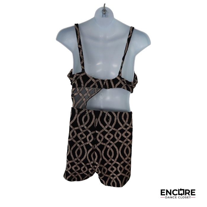 Black & Mocha Geometric Lattice Cutout Costume  two piece