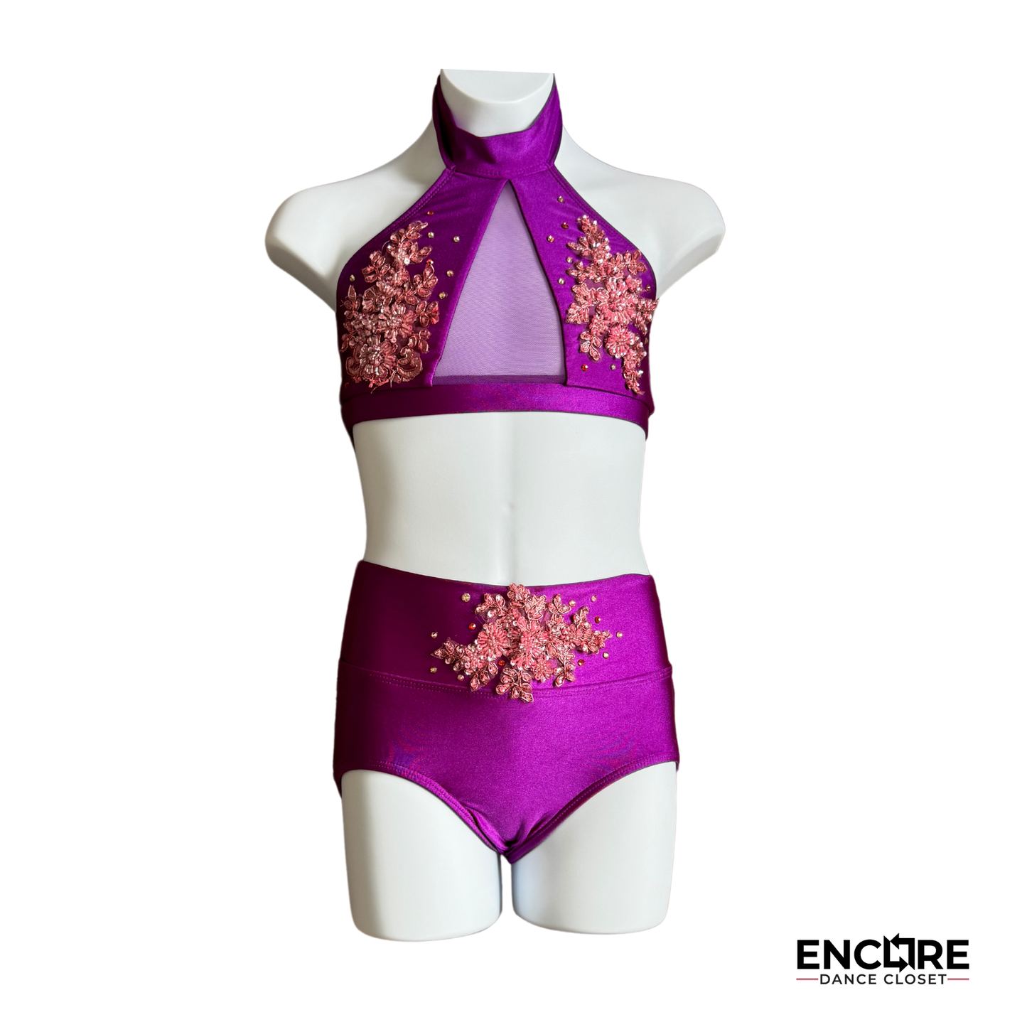 Embellished Purple Two-Piece Halter Set