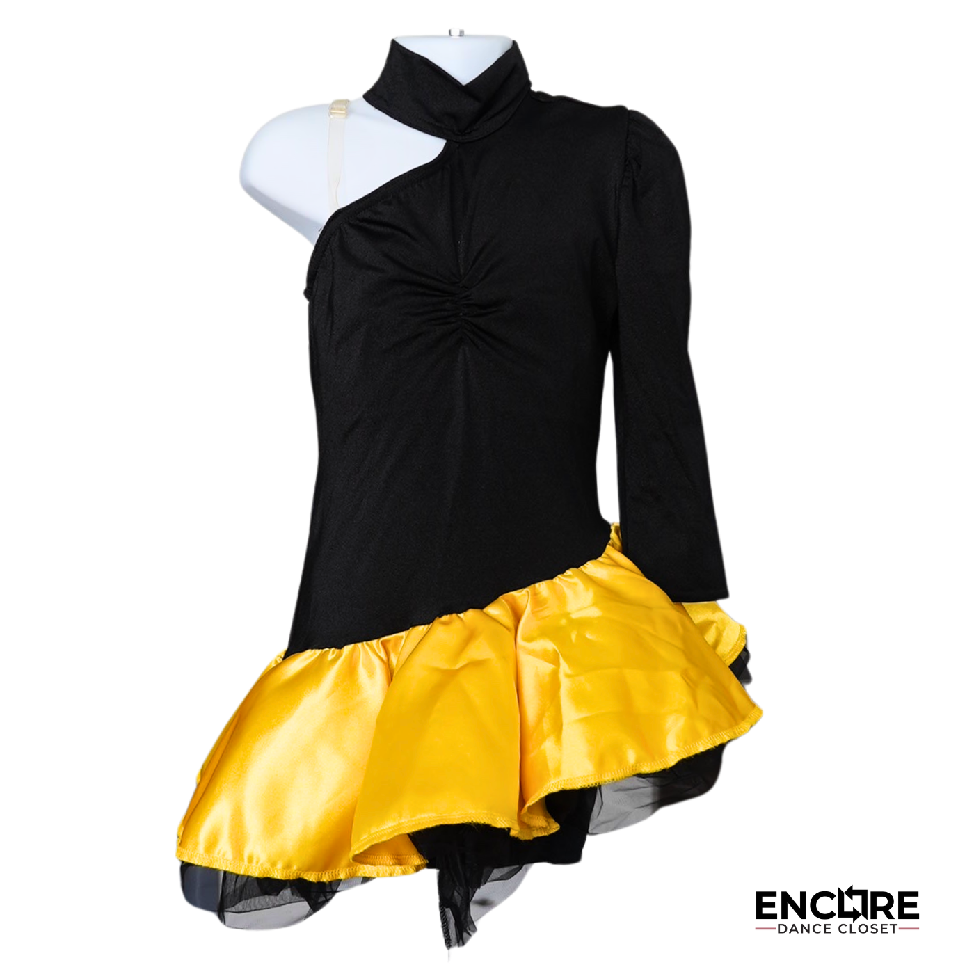 Black Tulle Skirt with Yellow Satin Overlay and Mock Neck Top