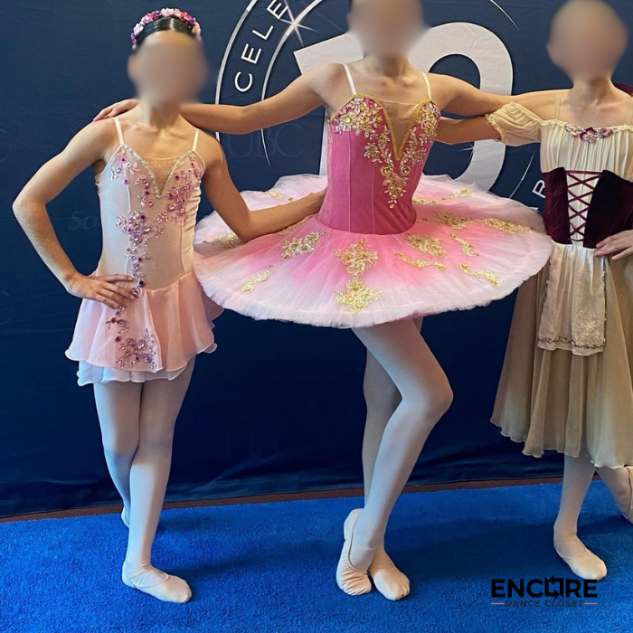 Velvet Pink Ballet Leotard with Appliqués - Encore Dance Closet