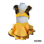 Yellow Dance Dress with Black Lace Appliqué and Layered Skirt  dress