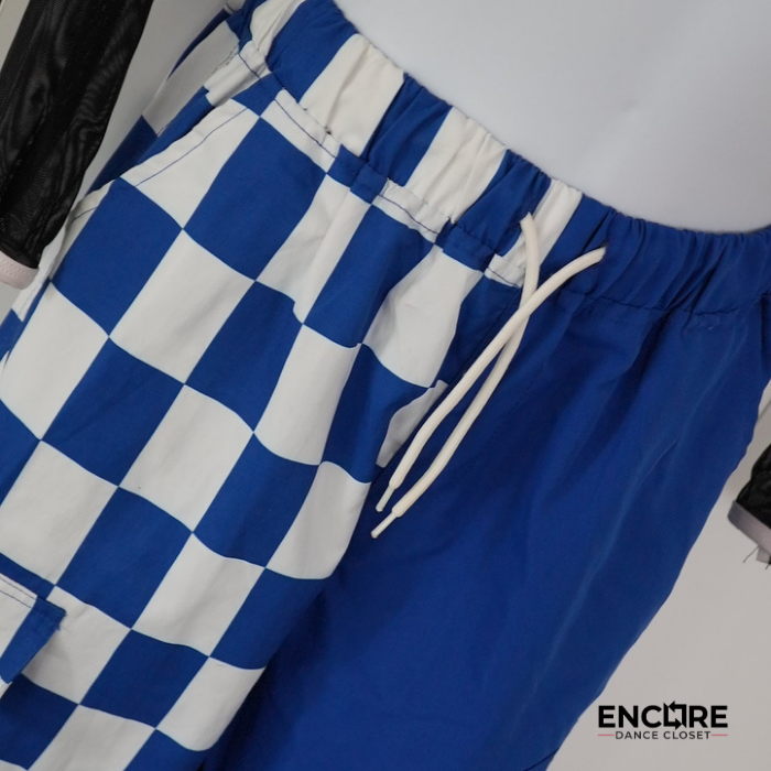 Blue Checkered Streetwear Hip Hop Costume  two piece