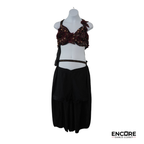 Wine Floral Appliqué Two-Piece with Flowing Black Chiffon  two piece