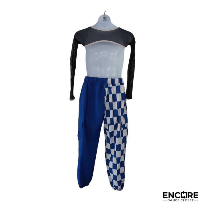 Blue Checkered Streetwear Hip Hop Costume  two piece