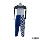 Blue Checkered Streetwear Hip Hop Costume  two piece