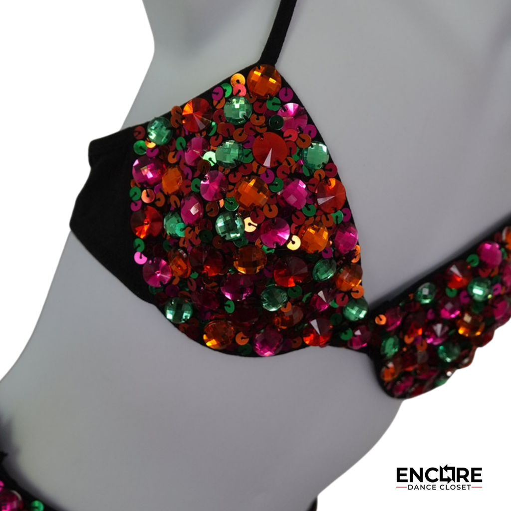 Multicolor Sequin Feather Jazz Costume  two piece