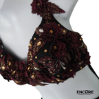 Wine Floral Appliqué Two-Piece with Flowing Black Chiffon  two piece