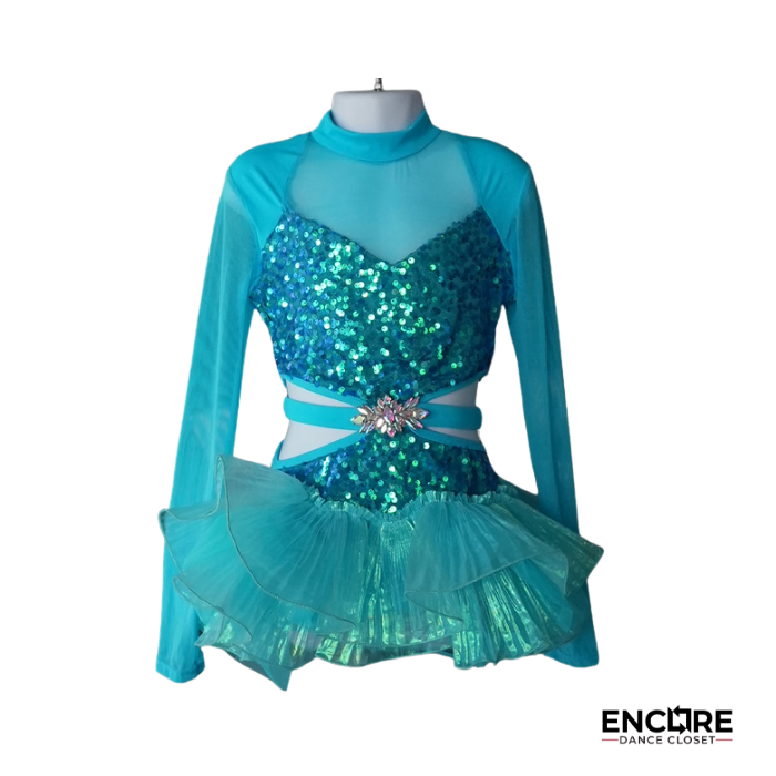 Teal Sequin Lyrical Costume with Sheer Long Sleeves Encore Dance Closet Teal Sequin Lyrical Costume with Sheer Long Sleeves Encore Dance Closet