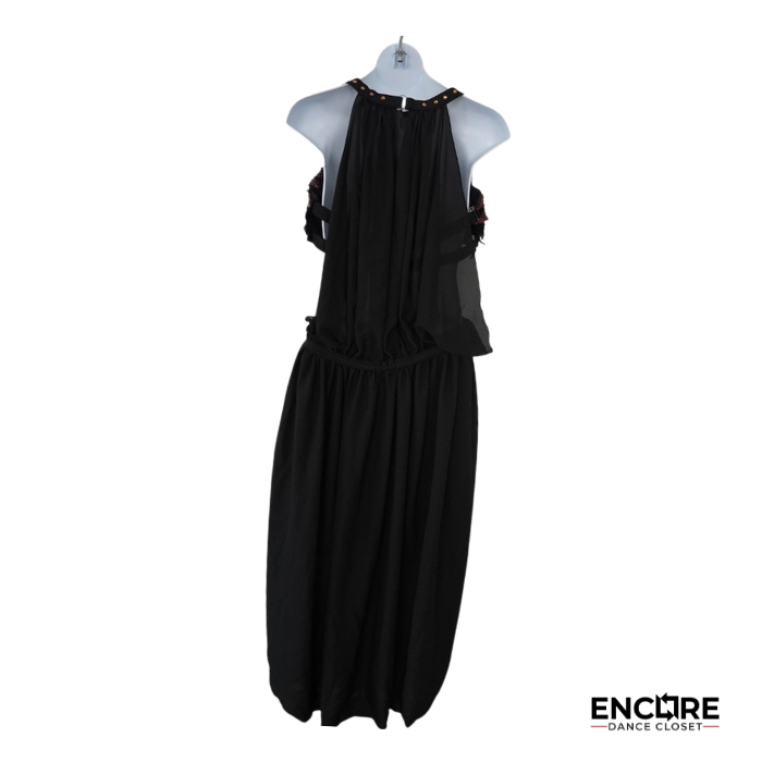 Wine Floral Appliqué Two-Piece with Flowing Black Chiffon  two piece