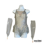 Sparkling Silver Sequin Leotard with Fringe 2  dress
