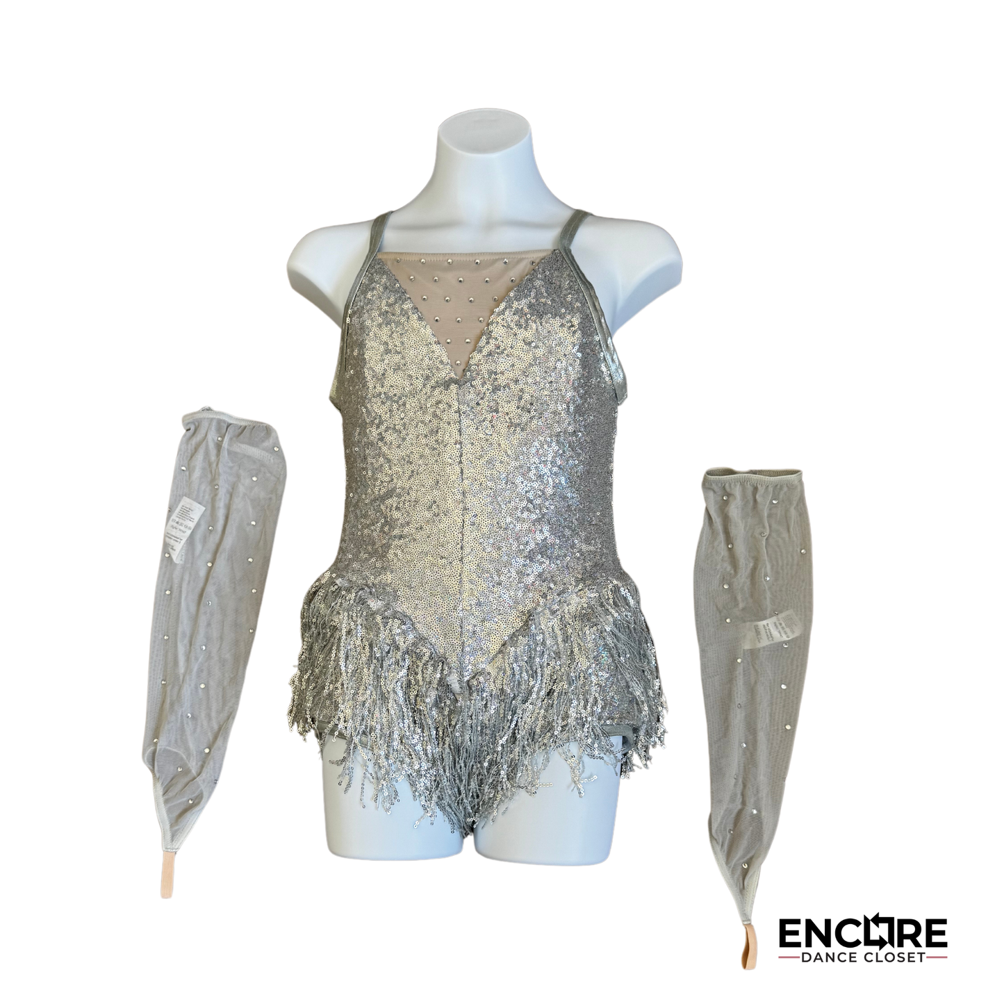 Sparkling Silver Sequin Leotard with Fringe