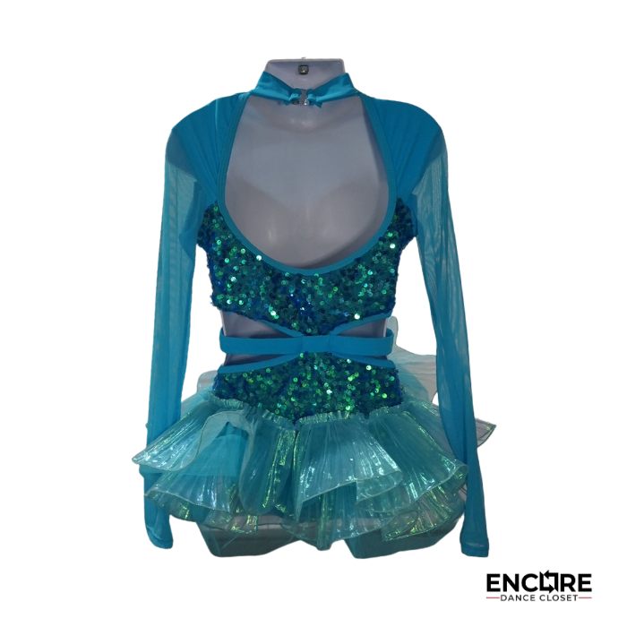 Teal Sequin Lyrical Costume with Sheer Long Sleeves  dress