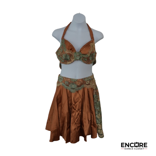 Copper Satin & Sage Lace Halter Two-Piece  two piece