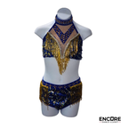 Royal Blue and Gold Fringe Two-Piece Jazz Costume  two piece