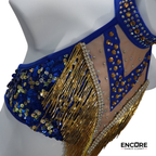 Royal Blue and Gold Fringe Two-Piece Jazz Costume  two piece