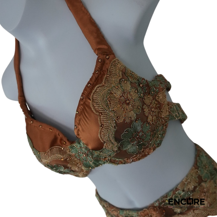Copper Satin & Sage Lace Halter Two-Piece  two piece