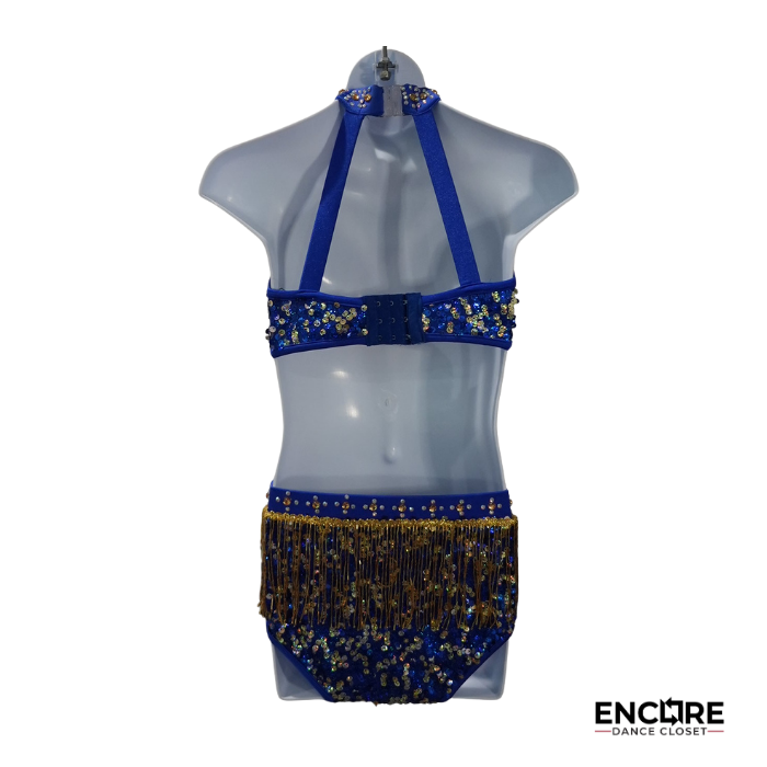 Royal Blue and Gold Fringe Two-Piece Jazz Costume  two piece