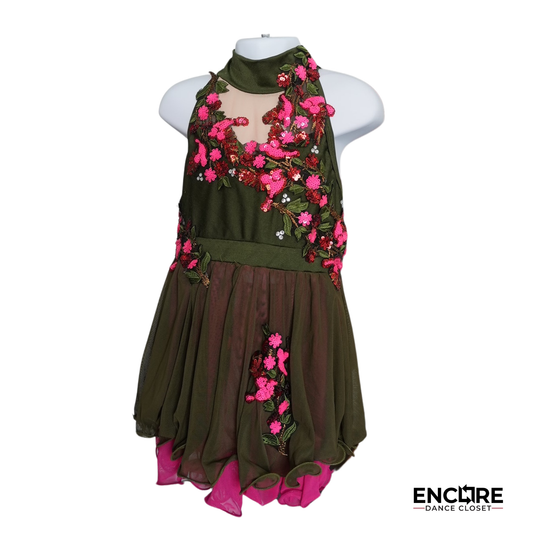 Olive Green and Pink Floral Lyrical Costume