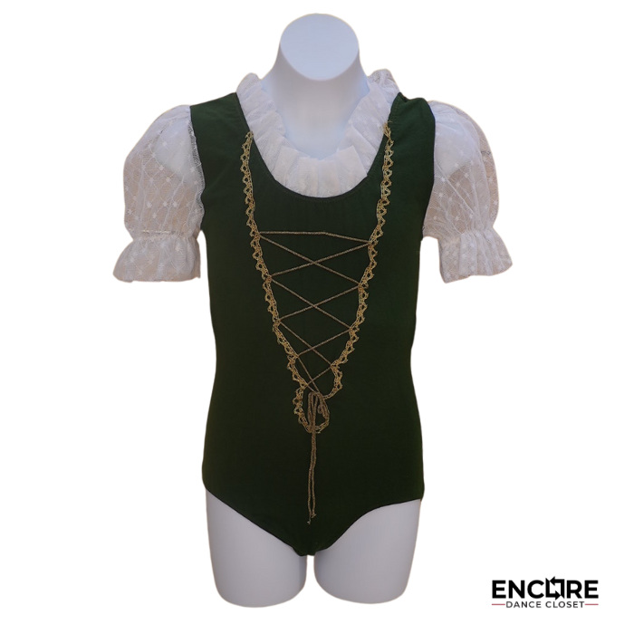 Cotton Leotard with Gold Lace-Up and Mesh Sleeves