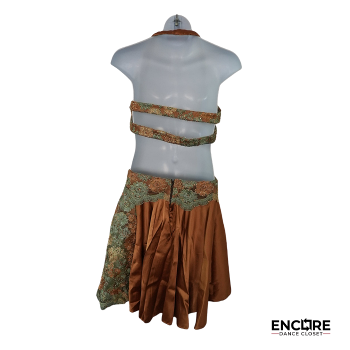 Copper Satin & Sage Lace Halter Two-Piece  two piece