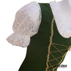 Cotton Leotard with Gold Lace-Up and Mesh Sleeves  leotard