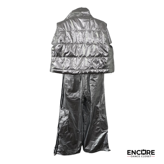 Silver Metallic Puffer Streetwear Costume Set  two piece
